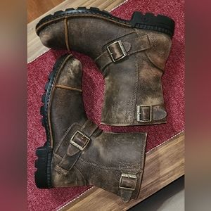 UGG Brown Leather Buckle Moto Boots
